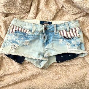 American Flag Style Light Wash Short Shorts